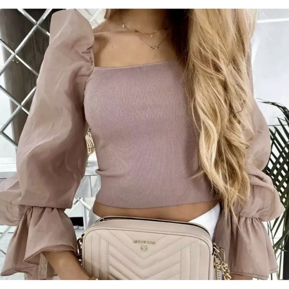 ZARA Contrasting Organza Top Cream - Picture 3 of 4